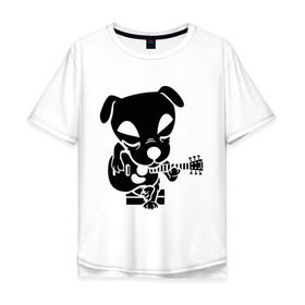 Мужская футболка хлопок Oversize с принтом Собака играет на гитаре в Санкт-Петербурге, 100% хлопок | свободный крой, круглый ворот, “спинка” длиннее передней части | гитара