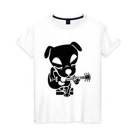 Женская футболка хлопок с принтом Собака играет на гитаре в Санкт-Петербурге, 100% хлопок | прямой крой, круглый вырез горловины, длина до линии бедер, слегка спущенное плечо | гитара