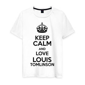 Мужская футболка хлопок с принтом Keep calm and love Louis Tomlinson в Санкт-Петербурге, 100% хлопок | прямой крой, круглый вырез горловины, длина до линии бедер, слегка спущенное плечо. | Тематика изображения на принте: 1d | keep calm | louis tomlinson | music | one direction | луи томлинсон