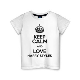 Детская футболка хлопок с принтом Keep calm and love Harry Styles в Санкт-Петербурге, 100% хлопок | круглый вырез горловины, полуприлегающий силуэт, длина до линии бедер | Тематика изображения на принте: 1d | harry styles | keep calm | music | one direction | гарри стайлс