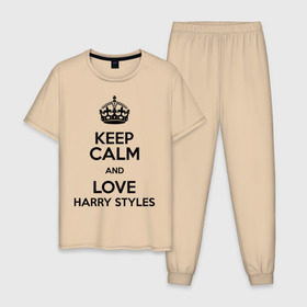 Мужская пижама хлопок с принтом Keep calm and love Harry Styles в Санкт-Петербурге, 100% хлопок | брюки и футболка прямого кроя, без карманов, на брюках мягкая резинка на поясе и по низу штанин
 | 1d | harry styles | keep calm | music | one direction | гарри стайлс