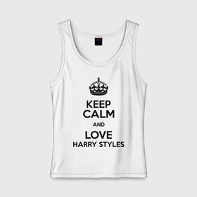 Женская майка хлопок с принтом Keep calm and love Harry Styles в Санкт-Петербурге, 95% хлопок, 5% эластан |  | 1d | harry styles | keep calm | music | one direction | гарри стайлс