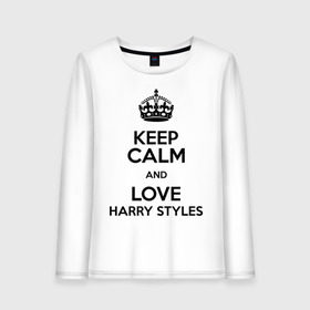 Женский лонгслив хлопок с принтом Keep calm and love Harry Styles в Санкт-Петербурге, 100% хлопок |  | 1d | harry styles | keep calm | music | one direction | гарри стайлс