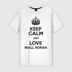 Мужская футболка премиум с принтом Keep calm and love Niall Horan в Санкт-Петербурге, 92% хлопок, 8% лайкра | приталенный силуэт, круглый вырез ворота, длина до линии бедра, короткий рукав | Тематика изображения на принте: 1d | keep calm | music | niall horan | one direction | найл хоран