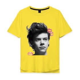 Мужская футболка хлопок Oversize с принтом Harry Styles в Санкт-Петербурге, 100% хлопок | свободный крой, круглый ворот, “спинка” длиннее передней части | 1d | keep calm | music | one direction | гарри стайлс