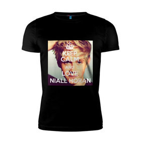 Мужская футболка премиум с принтом Keep calm and love Niall Horan в Санкт-Петербурге, 92% хлопок, 8% лайкра | приталенный силуэт, круглый вырез ворота, длина до линии бедра, короткий рукав | Тематика изображения на принте: 1d | keep calm | music | niall horan | one direction | найл хоран