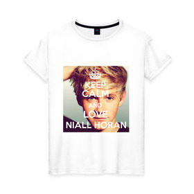 Женская футболка хлопок с принтом Keep calm and love Niall Horan в Санкт-Петербурге, 100% хлопок | прямой крой, круглый вырез горловины, длина до линии бедер, слегка спущенное плечо | 1d | keep calm | music | niall horan | one direction | найл хоран
