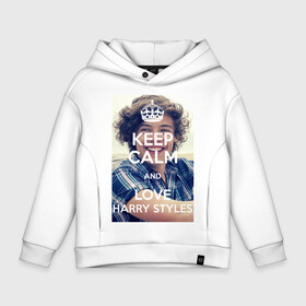 Детское худи Oversize хлопок с принтом Keep calm and love Harry Styles в Санкт-Петербурге, френч-терри — 70% хлопок, 30% полиэстер. Мягкий теплый начес внутри —100% хлопок | боковые карманы, эластичные манжеты и нижняя кромка, капюшон на магнитной кнопке | 1d | harry styles | keep calm | music | one direction | гарри стайлс