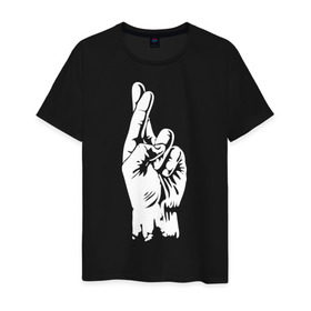 Мужская футболка хлопок с принтом Cross fingers в Санкт-Петербурге, 100% хлопок | прямой крой, круглый вырез горловины, длина до линии бедер, слегка спущенное плечо. | Тематика изображения на принте: хип хоп