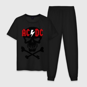 Мужская пижама хлопок с принтом ACDC skull в Санкт-Петербурге, 100% хлопок | брюки и футболка прямого кроя, без карманов, на брюках мягкая резинка на поясе и по низу штанин
 | acdc | rock | блюз рок | рок | рок группа | рок н ролл | хард рок | эйсидиси