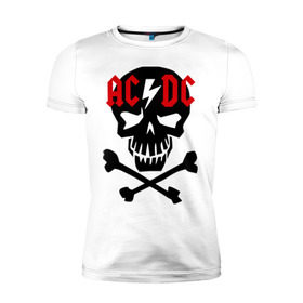 Мужская футболка премиум с принтом ACDC skull в Санкт-Петербурге, 92% хлопок, 8% лайкра | приталенный силуэт, круглый вырез ворота, длина до линии бедра, короткий рукав | acdc | rock | блюз рок | рок | рок группа | рок н ролл | хард рок | эйсидиси