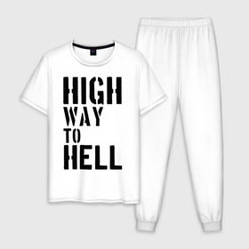 Мужская пижама хлопок с принтом High way to hell в Санкт-Петербурге, 100% хлопок | брюки и футболка прямого кроя, без карманов, на брюках мягкая резинка на поясе и по низу штанин
 | acdc | rock | блюз рок | рок | рок группа | рок н ролл | хард рок | эйсидиси