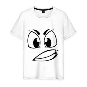 Мужская футболка хлопок с принтом Сердитый в Санкт-Петербурге, 100% хлопок | прямой крой, круглый вырез горловины, длина до линии бедер, слегка спущенное плечо. | smile | настроение | сердитый | смайл | смайлик