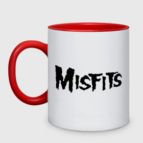 Кружка двухцветная с принтом Misfits logo в Санкт-Петербурге, керамика | объем — 330 мл, диаметр — 80 мм. Цветная ручка и кайма сверху, в некоторых цветах — вся внутренняя часть | misfits