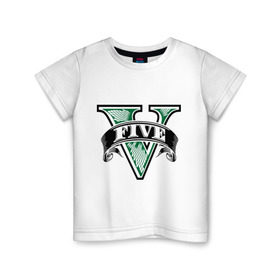 Детская футболка хлопок с принтом GTA logo в Санкт-Петербурге, 100% хлопок | круглый вырез горловины, полуприлегающий силуэт, длина до линии бедер | Тематика изображения на принте: five | grand theft auto | gta | gta 5 | logo | гта | гта пять | лого | логотип