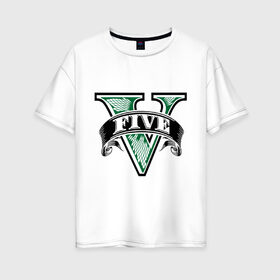 Женская футболка хлопок Oversize с принтом GTA logo в Санкт-Петербурге, 100% хлопок | свободный крой, круглый ворот, спущенный рукав, длина до линии бедер
 | five | grand theft auto | gta | gta 5 | logo | гта | гта пять | лого | логотип