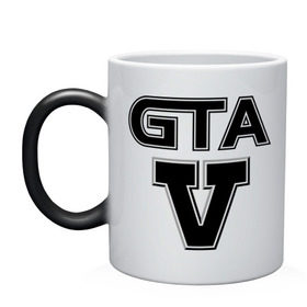 Кружка хамелеон с принтом GTA 5 в Санкт-Петербурге, керамика | меняет цвет при нагревании, емкость 330 мл | five | grand theft auto | gta | gta 5 | logo | гта | гта пять | лого | логотип