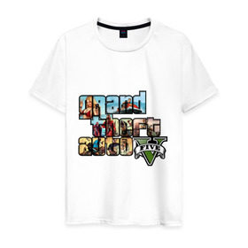 Мужская футболка хлопок с принтом GTA 5 в Санкт-Петербурге, 100% хлопок | прямой крой, круглый вырез горловины, длина до линии бедер, слегка спущенное плечо. | five | grand theft auto | gta | gta 5 | logo | гта | гта пять | лого | логотип