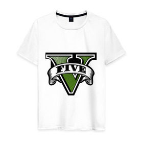 Мужская футболка хлопок с принтом GTA five в Санкт-Петербурге, 100% хлопок | прямой крой, круглый вырез горловины, длина до линии бедер, слегка спущенное плечо. | five | grand theft auto | gta | gta 5 | logo | гта | гта пять | лого | логотип