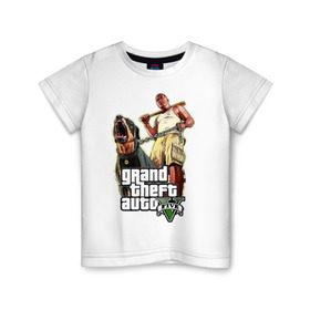 Детская футболка хлопок с принтом GTA 5 в Санкт-Петербурге, 100% хлопок | круглый вырез горловины, полуприлегающий силуэт, длина до линии бедер | five | grand theft auto | gta | gta 5 | бита | гта | гта пять | собака