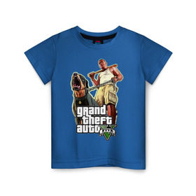 Детская футболка хлопок с принтом GTA 5 в Санкт-Петербурге, 100% хлопок | круглый вырез горловины, полуприлегающий силуэт, длина до линии бедер | five | grand theft auto | gta | gta 5 | media | бита | гта | гта пять | собака