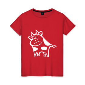Женская футболка хлопок с принтом Буренок в Санкт-Петербурге, 100% хлопок | прямой крой, круглый вырез горловины, длина до линии бедер, слегка спущенное плечо | буренка | буренок | бык | животные | звери | корова | прикольные картинки