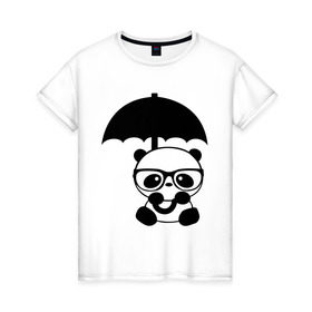 Женская футболка хлопок с принтом Панда под зонтиком в Санкт-Петербурге, 100% хлопок | прямой крой, круглый вырез горловины, длина до линии бедер, слегка спущенное плечо | панда