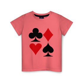 Детская футболка хлопок с принтом Масти карт в Санкт-Петербурге, 100% хлопок | круглый вырез горловины, полуприлегающий силуэт, длина до линии бедер | Тематика изображения на принте: poker | игра | игры | карточная игра | карты | масти карт | покер