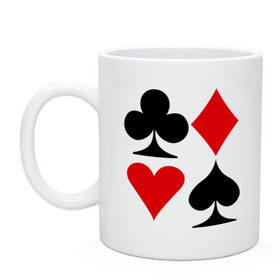 Кружка с принтом Масти карт в Санкт-Петербурге, керамика | объем — 330 мл, диаметр — 80 мм. Принт наносится на бока кружки, можно сделать два разных изображения | poker | игра | игры | карточная игра | карты | масти карт | покер