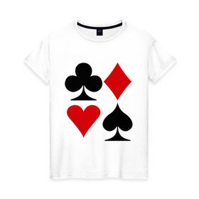 Женская футболка хлопок с принтом Масти карт в Санкт-Петербурге, 100% хлопок | прямой крой, круглый вырез горловины, длина до линии бедер, слегка спущенное плечо | poker | игра | игры | карточная игра | карты | масти карт | покер