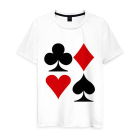 Мужская футболка хлопок с принтом Масти карт в Санкт-Петербурге, 100% хлопок | прямой крой, круглый вырез горловины, длина до линии бедер, слегка спущенное плечо. | Тематика изображения на принте: poker | игра | игры | карточная игра | карты | масти карт | покер