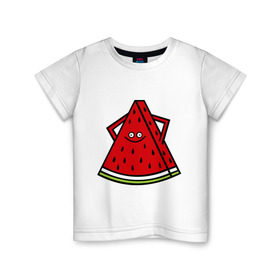 Детская футболка хлопок с принтом Веселый арбуз в Санкт-Петербурге, 100% хлопок | круглый вырез горловины, полуприлегающий силуэт, длина до линии бедер | еда | рожица | смайлик | улыбка | улыбочка | фрукты
