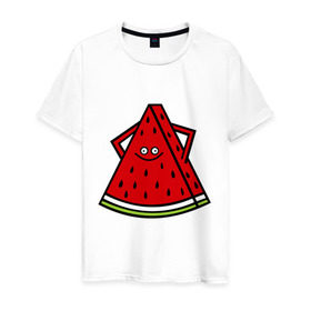 Мужская футболка хлопок с принтом Веселый арбуз в Санкт-Петербурге, 100% хлопок | прямой крой, круглый вырез горловины, длина до линии бедер, слегка спущенное плечо. | еда | рожица | смайлик | улыбка | улыбочка | фрукты