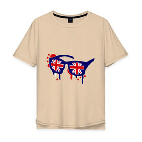 Мужская футболка хлопок Oversize с принтом Очки (британский флаг) в Санкт-Петербурге, 100% хлопок | свободный крой, круглый ворот, “спинка” длиннее передней части | england | английский | англия | британия | европа | туристические