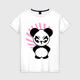 Женская футболка хлопок с принтом Злая панда. в Санкт-Петербурге, 100% хлопок | прямой крой, круглый вырез горловины, длина до линии бедер, слегка спущенное плечо | животные | звери | злой | медведь | медвежонок | мишка | прикольные картинки