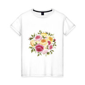 Женская футболка хлопок с принтом Шикарный букет в Санкт-Петербурге, 100% хлопок | прямой крой, круглый вырез горловины, длина до линии бедер, слегка спущенное плечо | букет | розы | цветок | цветы