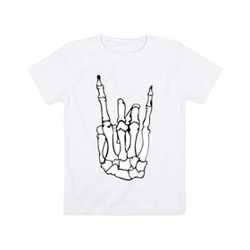 Детская футболка хлопок с принтом Рок (рука скелета) в Санкт-Петербурге, 100% хлопок | круглый вырез горловины, полуприлегающий силуэт, длина до линии бедер | скелет
