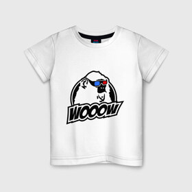 Детская футболка хлопок с принтом Обезьяна Wooow 3d в Санкт-Петербурге, 100% хлопок | круглый вырез горловины, полуприлегающий силуэт, длина до линии бедер | 3d очки | woow | животные | обезъяны | очки
