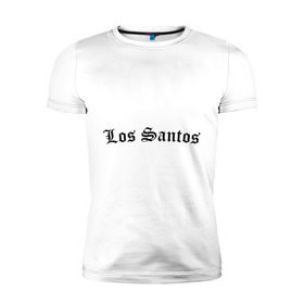 Мужская футболка премиум с принтом Los Santos в Санкт-Петербурге, 92% хлопок, 8% лайкра | приталенный силуэт, круглый вырез ворота, длина до линии бедра, короткий рукав | gta | los santos | гта | игры | лос сантос
