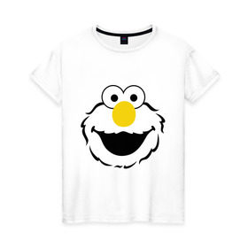 Женская футболка хлопок с принтом Sesame Street Elmo Big Smile в Санкт-Петербурге, 100% хлопок | прямой крой, круглый вырез горловины, длина до линии бедер, слегка спущенное плечо | cookie monster | elmo | sesame street | улица сезам