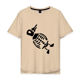 Мужская футболка хлопок Oversize с принтом Скелет пингвина в Санкт-Петербурге, 100% хлопок | свободный крой, круглый ворот, “спинка” длиннее передней части | Тематика изображения на принте: пингвин | скелет