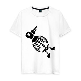 Мужская футболка хлопок с принтом Скелет пингвина в Санкт-Петербурге, 100% хлопок | прямой крой, круглый вырез горловины, длина до линии бедер, слегка спущенное плечо. | пингвин | скелет