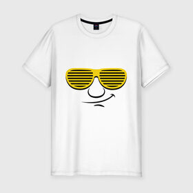 Мужская футболка премиум с принтом Клаббер в Санкт-Петербурге, 92% хлопок, 8% лайкра | приталенный силуэт, круглый вырез ворота, длина до линии бедра, короткий рукав | glow | жалюзи | клаббер | очки | очки  жалюзи | смайл | улыбка