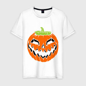 Мужская футболка хлопок с принтом Хэллоуин тыква в Санкт-Петербурге, 100% хлопок | прямой крой, круглый вырез горловины, длина до линии бедер, слегка спущенное плечо. | halloween | jack o man | октябрь | тыква | хэллоуин