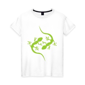 Женская футболка хлопок с принтом Ящерицы в Санкт-Петербурге, 100% хлопок | прямой крой, круглый вырез горловины, длина до линии бедер, слегка спущенное плечо | зеленый | ящерки | ящеры