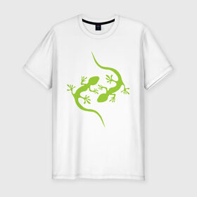 Мужская футболка премиум с принтом Ящерицы в Санкт-Петербурге, 92% хлопок, 8% лайкра | приталенный силуэт, круглый вырез ворота, длина до линии бедра, короткий рукав | Тематика изображения на принте: зеленый | ящерки | ящеры