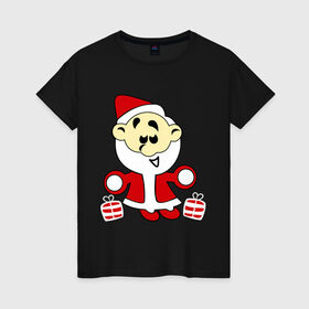 Женская футболка хлопок с принтом Дед мороз с подарками. в Санкт-Петербурге, 100% хлопок | прямой крой, круглый вырез горловины, длина до линии бедер, слегка спущенное плечо | дед мороз | зима | новый год | подарки | праздник