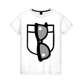 Женская футболка хлопок с принтом Очки в кармашке в Санкт-Петербурге, 100% хлопок | прямой крой, круглый вырез горловины, длина до линии бедер, слегка спущенное плечо | 
