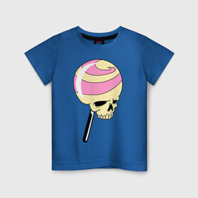 Детская футболка хлопок с принтом Черепок на палочке в Санкт-Петербурге, 100% хлопок | круглый вырез горловины, полуприлегающий силуэт, длина до линии бедер | halloween | конфета | леденец | хеллоуин | череп | чупачупс