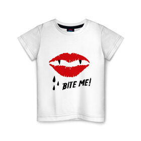 Детская футболка хлопок с принтом Bite me! в Санкт-Петербурге, 100% хлопок | круглый вырез горловины, полуприлегающий силуэт, длина до линии бедер | вампир | укуси меня